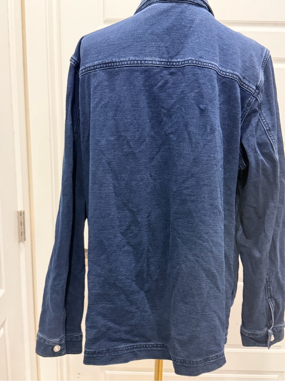Dark Blue Rhinestone Embellished Stretch Denim Jacket - Women - Picture 7 of 8